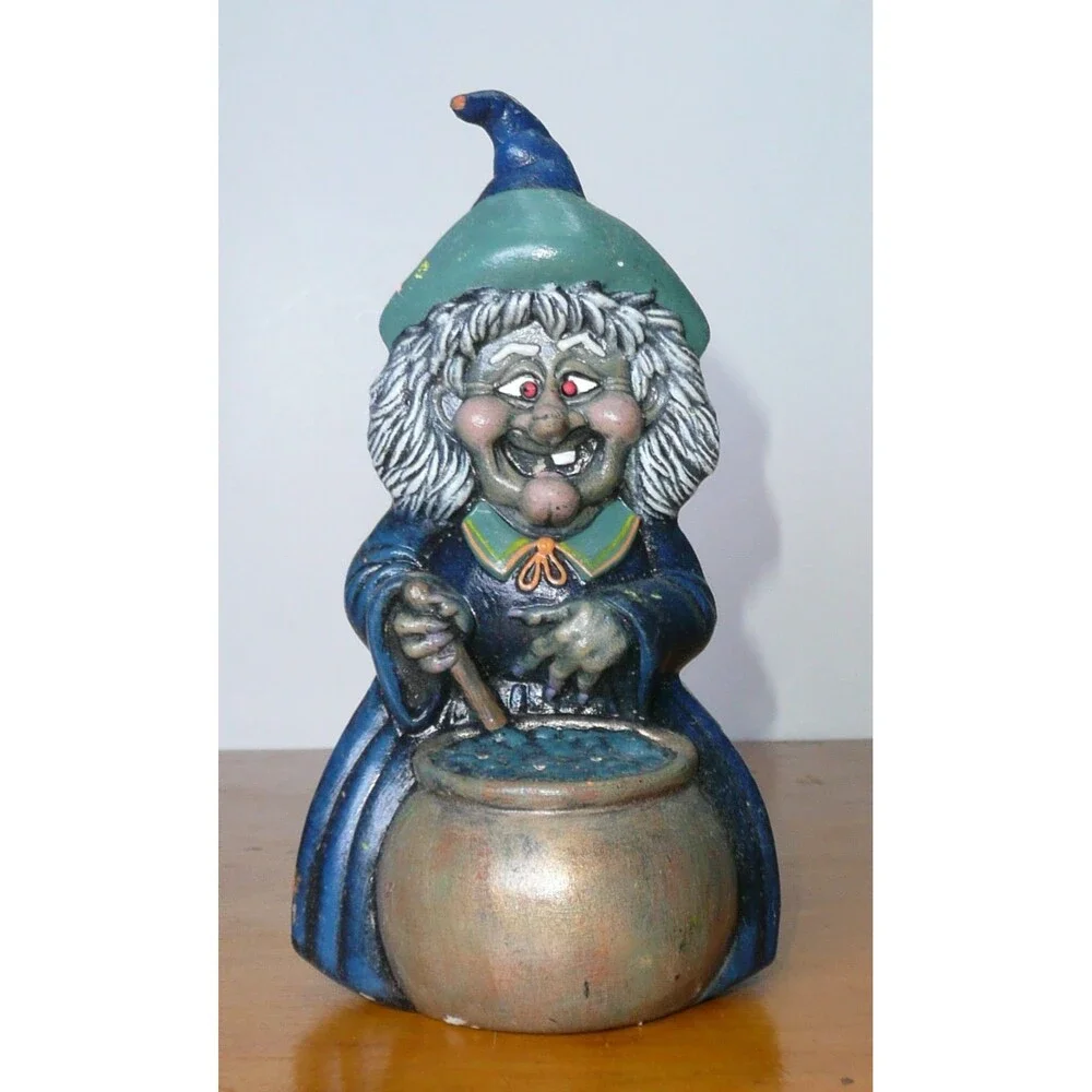 VTG Lot 3 Halloween Figurine Hand Painted Ceramic Witch Cauldron Ghost Black Cat
